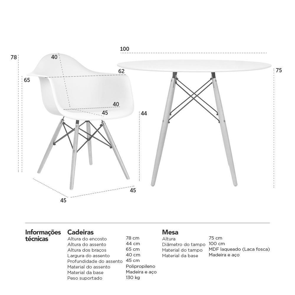 Mesa Redonda Eames 100 Cm Branco + 4 Cadeiras Eiffel Daw Turquesa Turquesa - 2