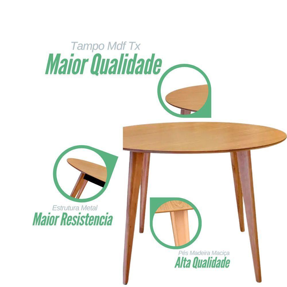 Conjunto Sala De Jantar– Mesa Redonda 90cm + 4 Cadeiras Estofadas Ergonômicas Suportam Até 120kg - 5