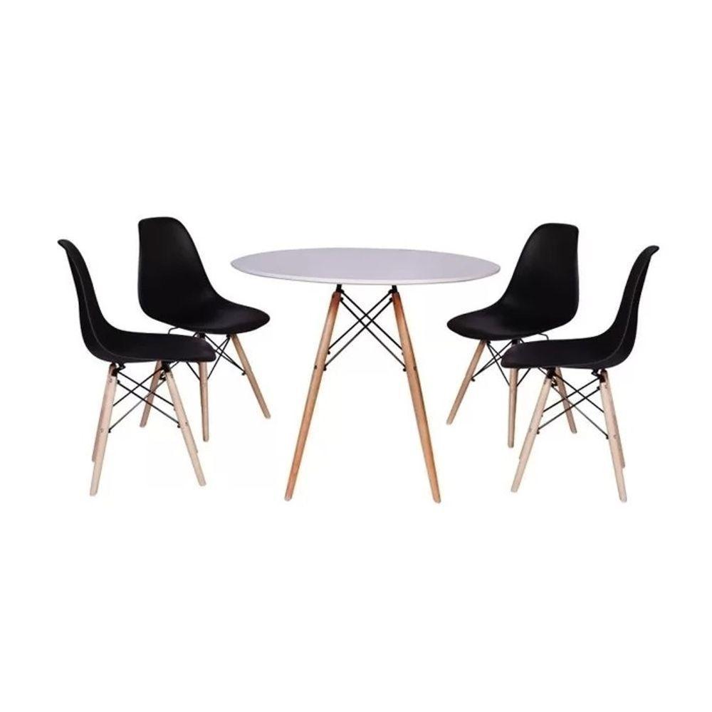 Jogo Mesa Sala Cozinha Jantar Redonda Eiffel 80cm Elegante Branca Mdf Com 4 Cadeiras Charles Eames Pretas - 2