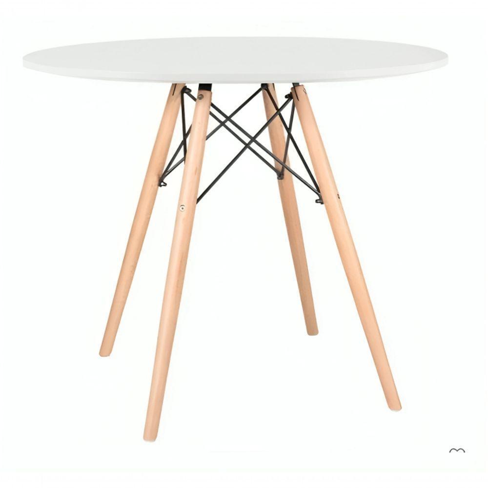Jogo Mesa Sala Cozinha Jantar Redonda Eiffel 80cm Elegante Branca Mdf Com 4 Cadeiras Charles Eames Pretas - 3