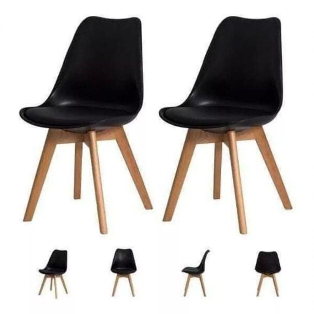 Conjunto De Sala Cozinha Jantar Mesa 120cm Redonda Eiffel Mdf Branco Com 4 Cadeiras Leda Preta - 4