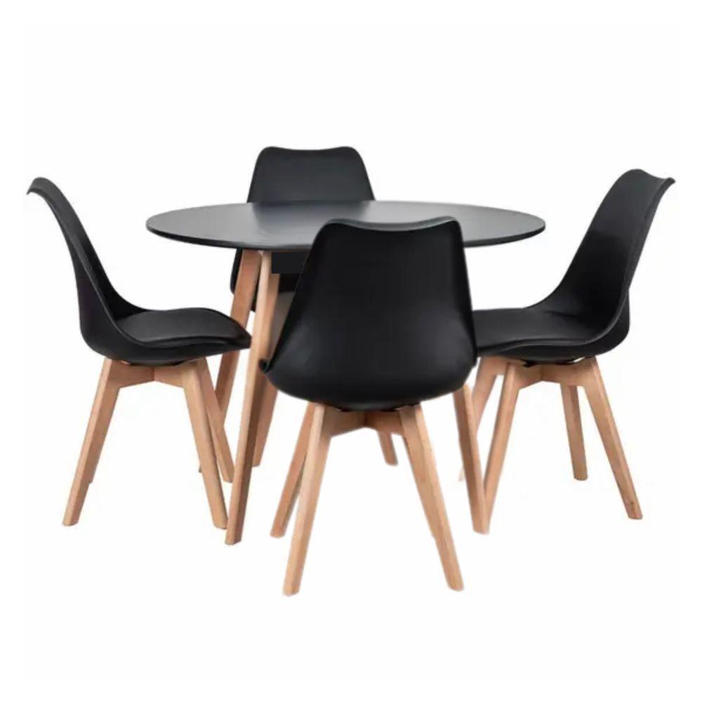 Conjunto Leda Mesa Redonda 100cm Com 4 Cadeiras Estofadas – Madeira Maciça E Estilo Moderno - 3