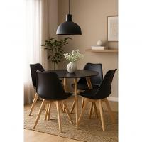 Conjunto Leda Mesa Redonda 100cm Com 4 Cadeiras Estofadas – Madeira Maciça E Estilo Moderno - 1