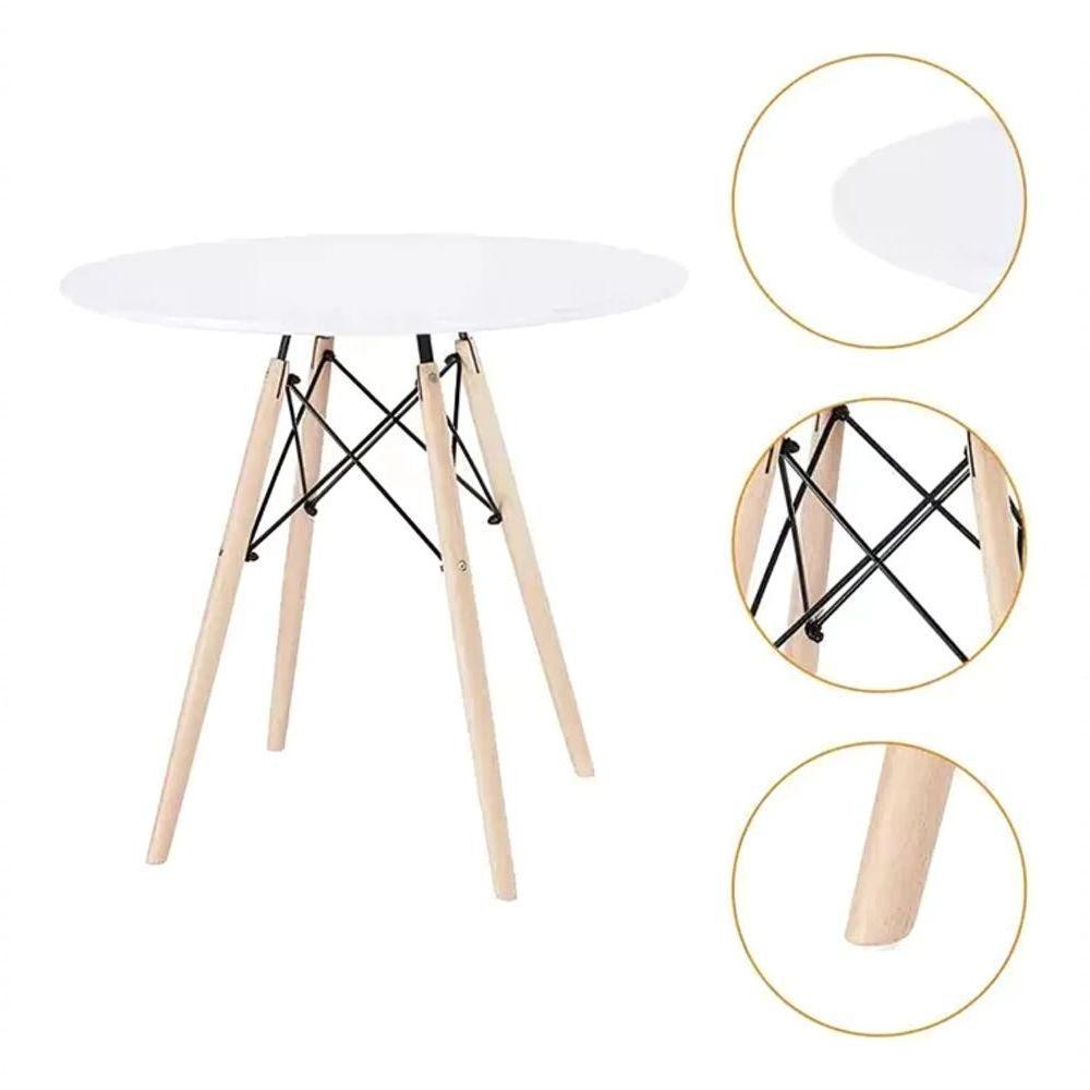 Jogo Mesa Cozinha Jantar Sala Eames Eiffel 90cm E 4 Cadeiras Eames Eiffel Moderna Branca - 4