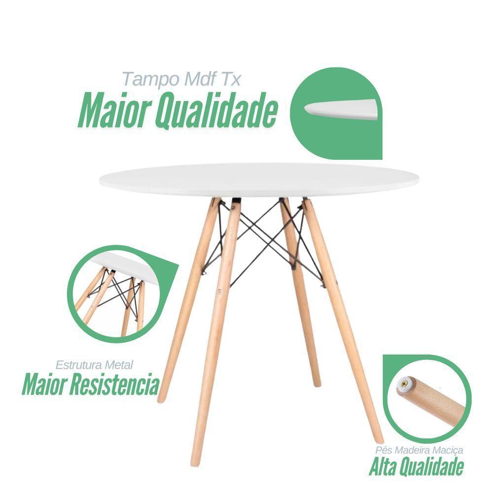 Jogo Mesa Cozinha Jantar Sala Eames Eiffel 90cm E 4 Cadeiras Eames Eiffel Moderna Branca - 7
