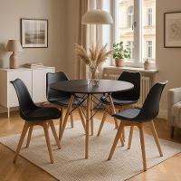 Conjunto Mesa Jantar Moderna Leda 90 Cm Com 4 Cadeiras Leda Elegante Preta. - 1