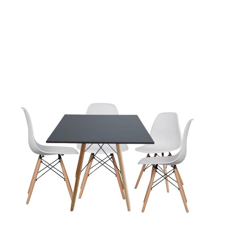 Conjunto Cozinha Sala Jantar Mesa Eiffel Quadrada 80cm Preta Com 4 Cadeiras Eiffel Eames Branca - 2