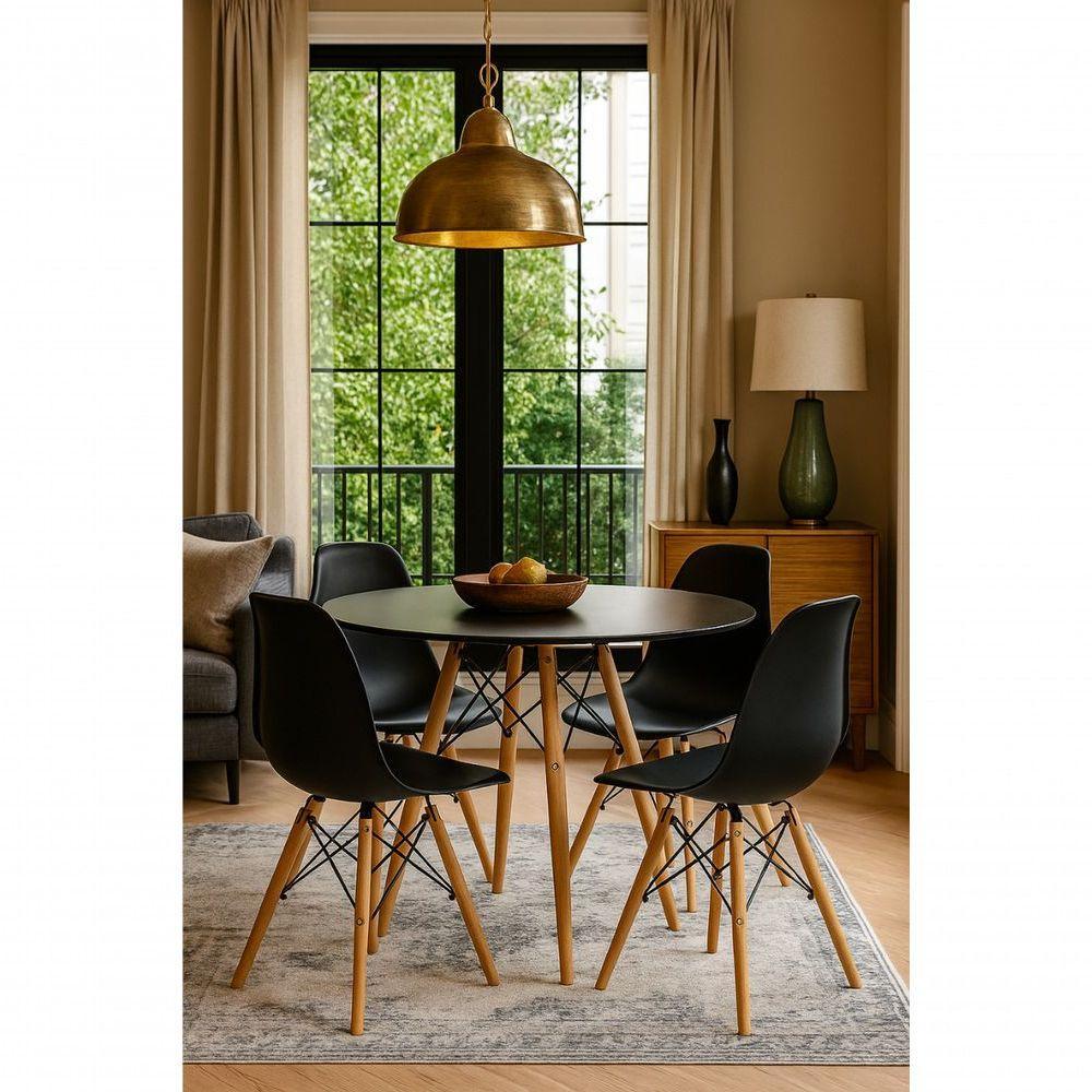 Conjunto Moderno Sala Jantar Eiffel 90cm Mdf E 4 Cadeiras Eiffel Eames Cor Preto - 1