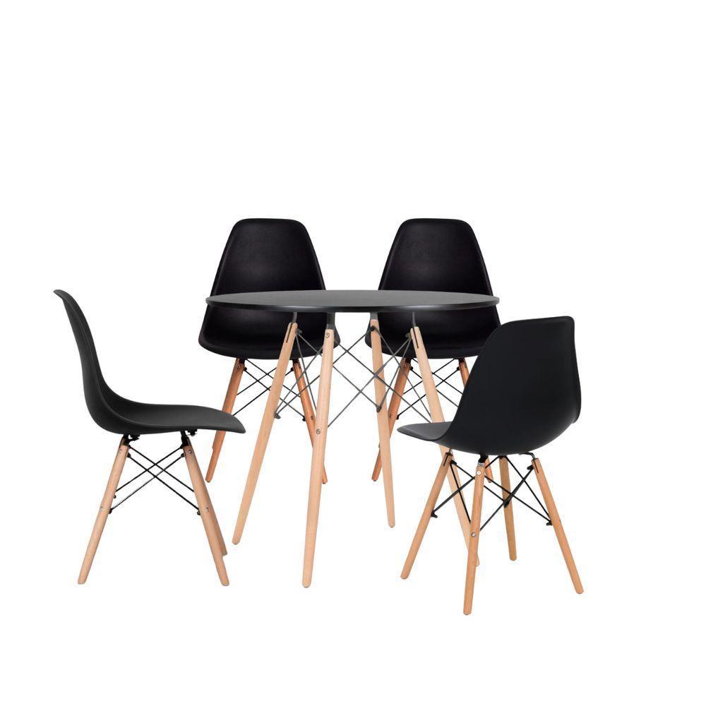 Conjunto Moderno Sala Jantar Eiffel 90cm Mdf E 4 Cadeiras Eiffel Eames Cor Preto - 2