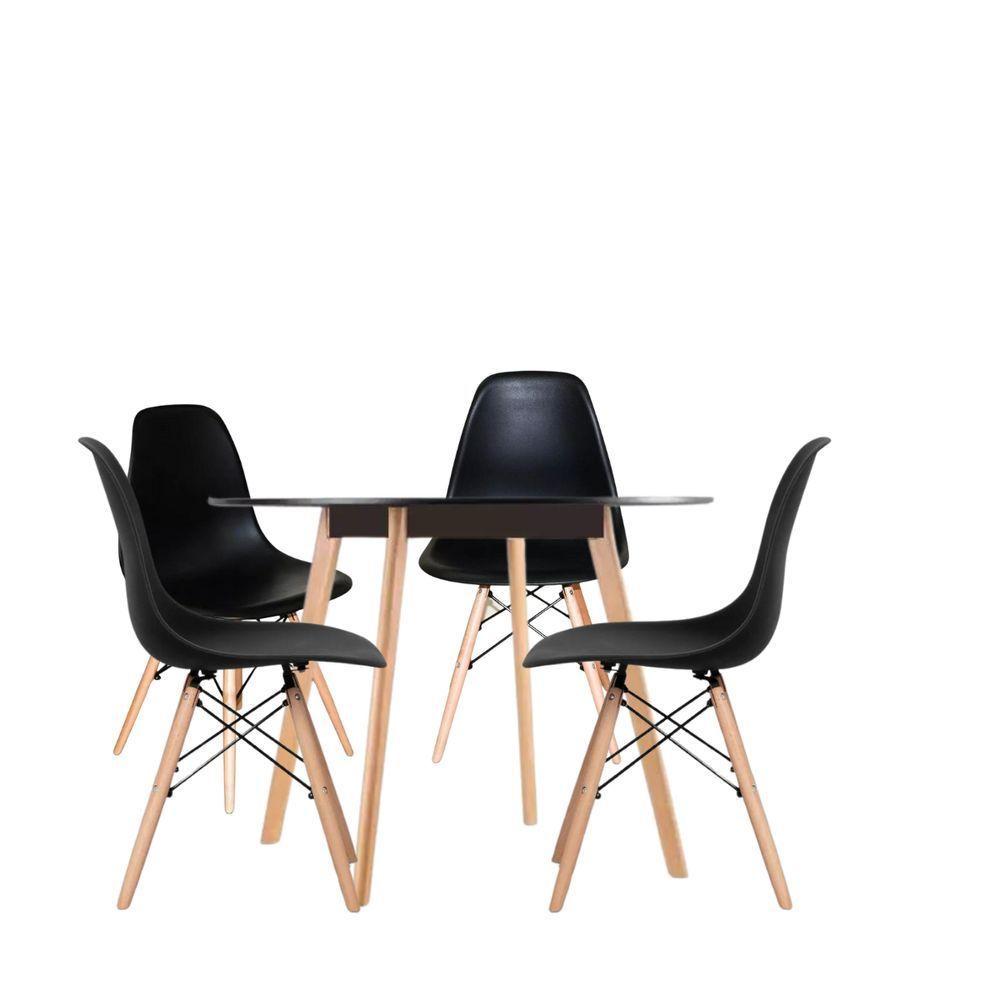 Jogo Cozinha Sala Jantar Mesa Leda 80cm Redonda Com 4 Cadeiras Eiffel Eames Cor Preto - 3