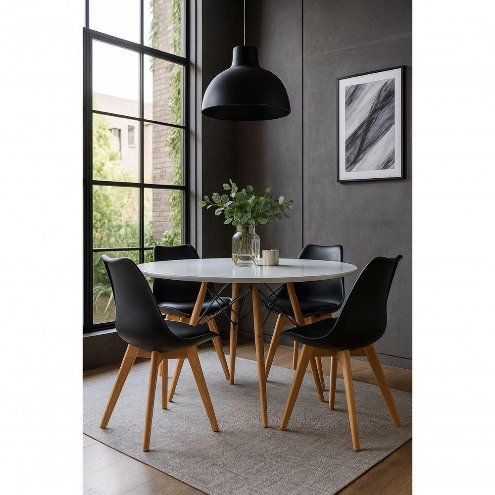 Conjunto Moderno Mesa 100cm Eames Eiffel Mdf Com 4 Cadeiras Leda Wood Elegante Cor Preto - 1