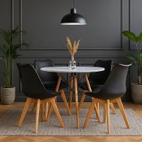 Jogo Cozinha Sala Jantar Mesa Redonda Moderna 100cm Eiffel Cor Branco Com 4 Cadeiras Leda Wood Cor Preto - 1