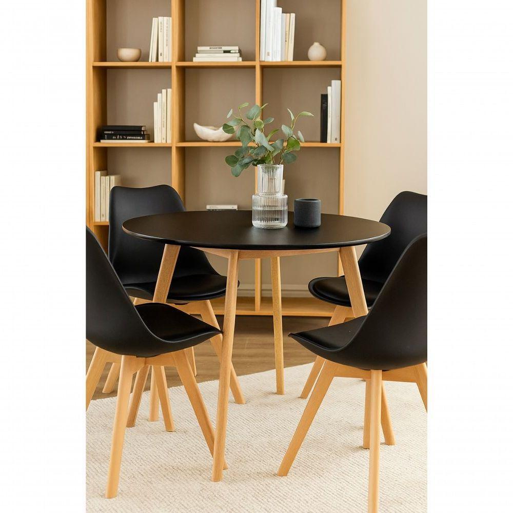 Conjunto Sala De Jantar Elegante Mesa 80cm Redonda Com Cadeiras Estofadas Cor Preto Leda Saarinen Retrô Moderna - 1