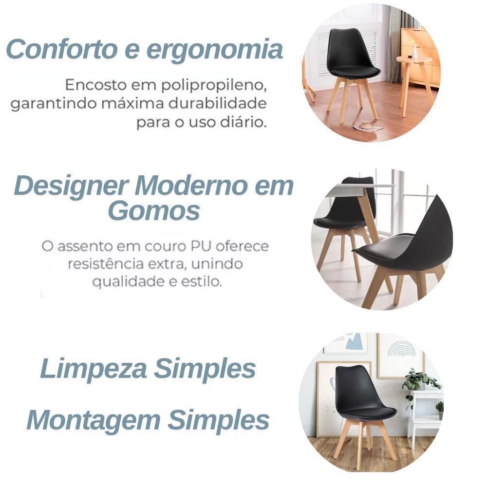 Conjunto Sala De Jantar Elegante Mesa 80cm Redonda Com Cadeiras Estofadas Cor Preto Leda Saarinen Retrô Moderna - 5