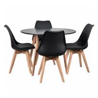 Conjunto Sala De Jantar Elegante Mesa 80cm Redonda Com Cadeiras Estofadas Cor Preto Leda Saarinen Retrô Moderna - 3