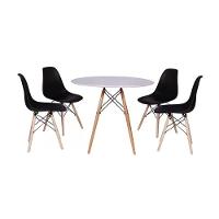 Conjunto Mesa Jantar Redonda Eiffel Mdf Branco 80cm Com 4 Cadeiras Charles Eames Pretas Elegante - 2