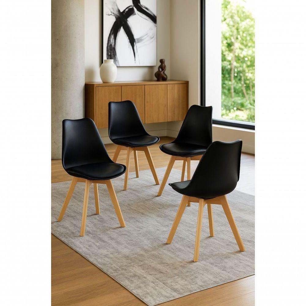 Jogo Mesa De Jantar Sala Cozinha Redonda Mdf 110cm Eiffel Branco E 4 Cadeiras Leda Wood Preta - 2