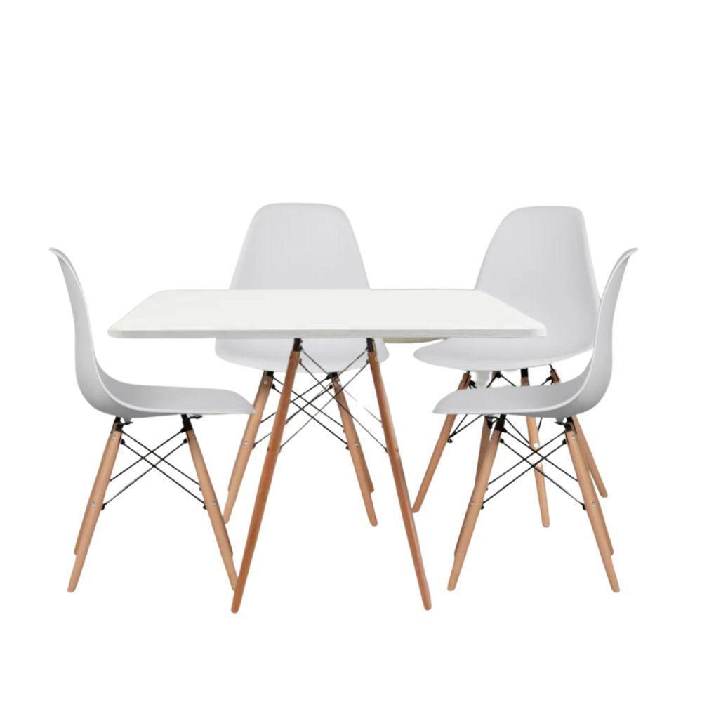 Jogo Sala Jantar Cozinha Mesa Eiffel Quadrada 80cm Branco Com 4 Cadeiras Eiffel Eames Branco - 3