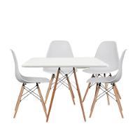 Jogo Sala Jantar Cozinha Mesa Eiffel Quadrada 80cm Branco Com 4 Cadeiras Eiffel Eames Branco - 3