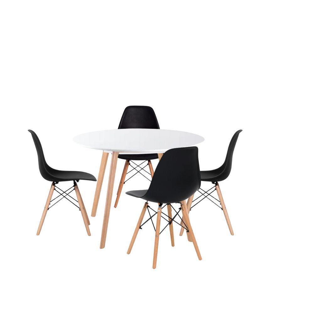Conjunto Sala Jantar Cozinha Mesa Leda Elegante 80cm 4 Cadeiras Eiffel Ergonomica Preta - 2