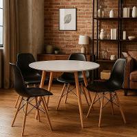 Conjunto Sala Jantar Cozinha Mesa Leda Elegante 80cm 4 Cadeiras Eiffel Ergonomica Preta - 1