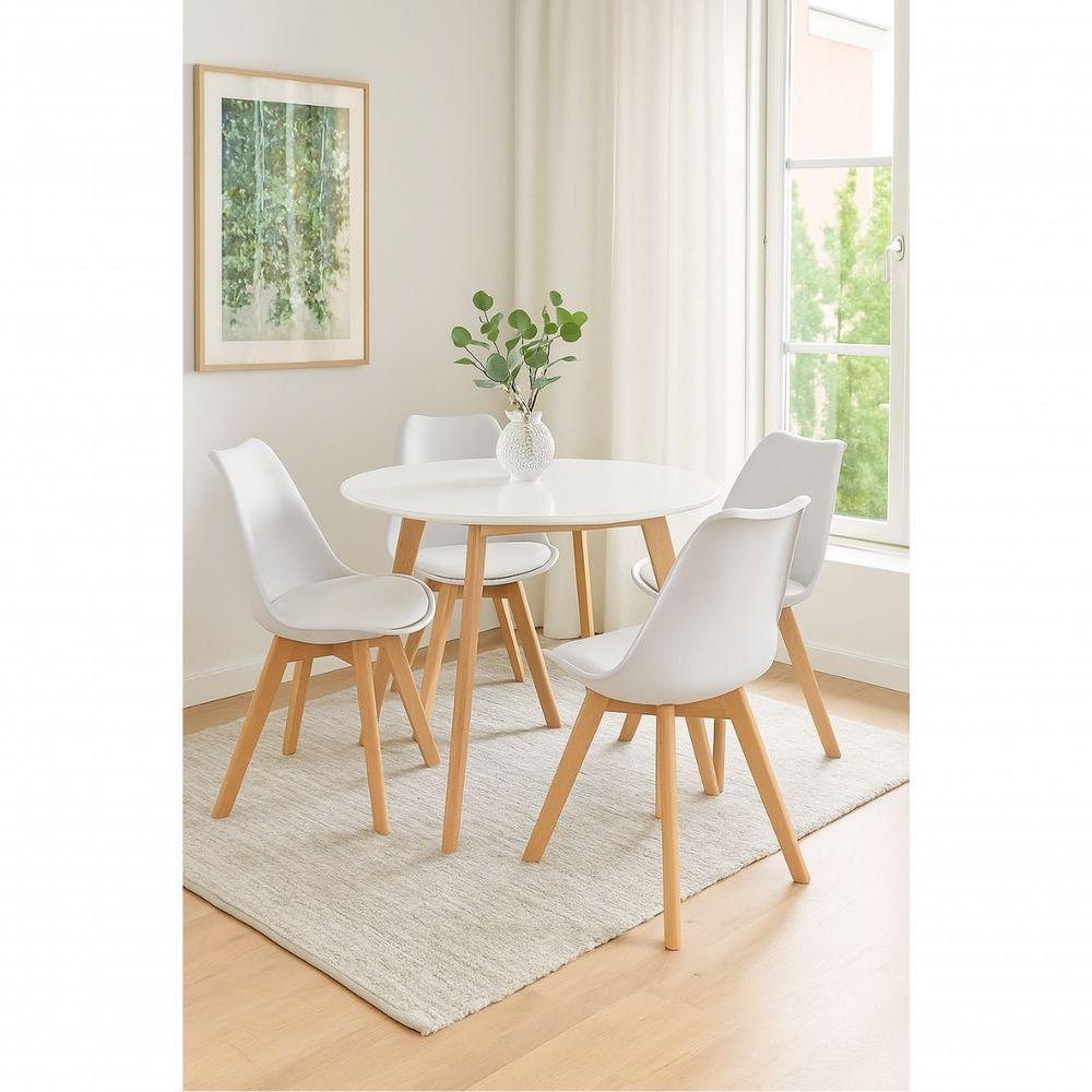 Conjunto Mesa De Jantar Moderna Leda 90cm Branca Com 4 Cadeiras Wood Leda Branca. - 1