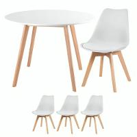Conjunto Mesa De Jantar Moderna Leda 90cm Branca Com 4 Cadeiras Wood Leda Branca. - 3