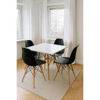 Conjunto Mesa Jantar Quadrada Eiffel Mdf Branco 80cm Com 4 Cadeiras Charles Eames Pretas - 1