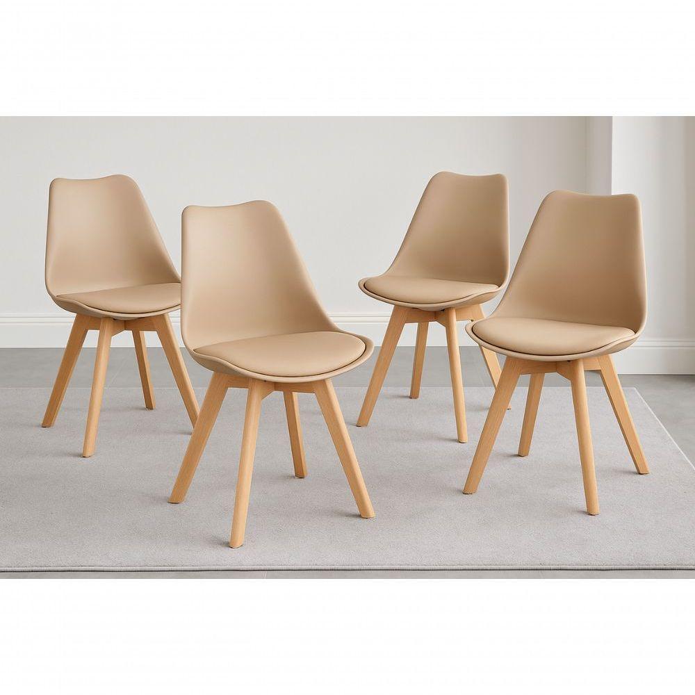 Conjunto Mesa 80cm Branca Mdf Com 4 Cadeiras Estofadas Bege – Perfeita Para Ambientes Modernos - 2