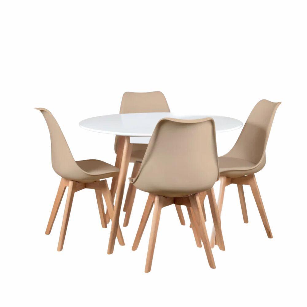 Conjunto Mesa 80cm Branca Mdf Com 4 Cadeiras Estofadas Bege – Perfeita Para Ambientes Modernos - 3