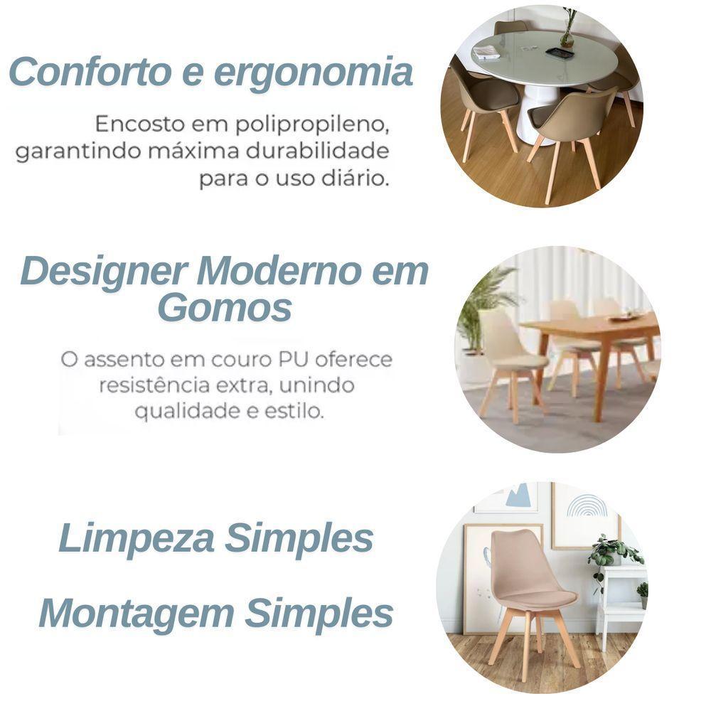 Conjunto Mesa 80cm Branca Mdf Com 4 Cadeiras Estofadas Bege – Perfeita Para Ambientes Modernos - 5