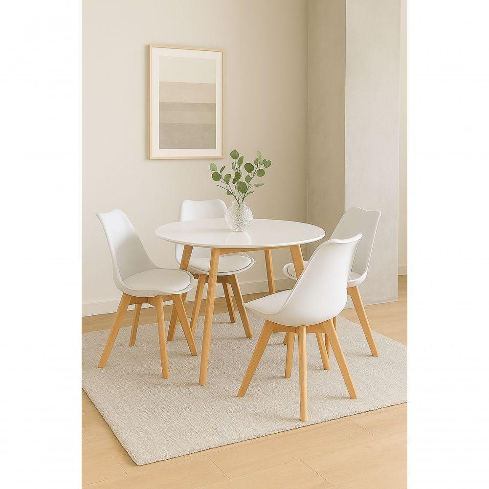 Conjunto Mesa De Jantar Sala Cozinha Leda Elegante 80cm Branca Com 4 Cadeiras Wood Leda Branca. - 1