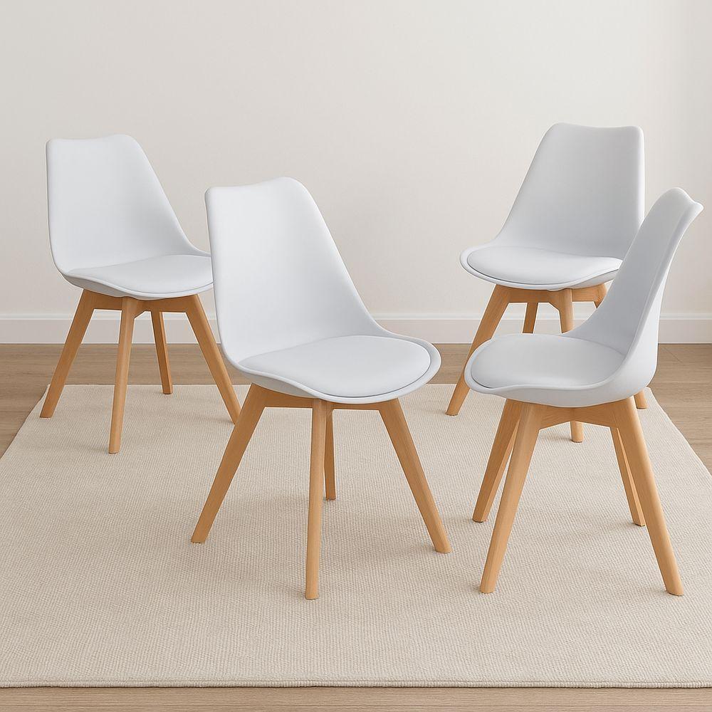 Conjunto Mesa De Jantar Sala Cozinha Leda Elegante 80cm Branca Com 4 Cadeiras Wood Leda Branca. - 2