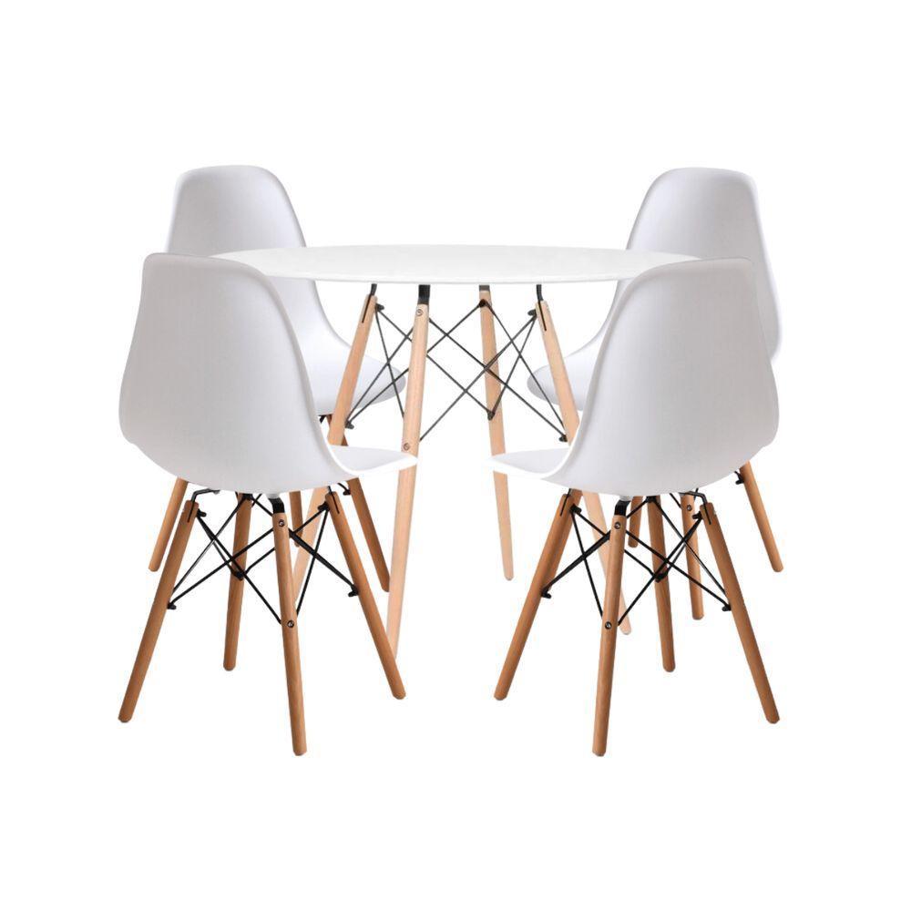 Jogo Sala Jantar Cozinha Mesa 90cm Elegante Eiffel Eames E 4 Cadeiras Eiffel Cor Branco - 3