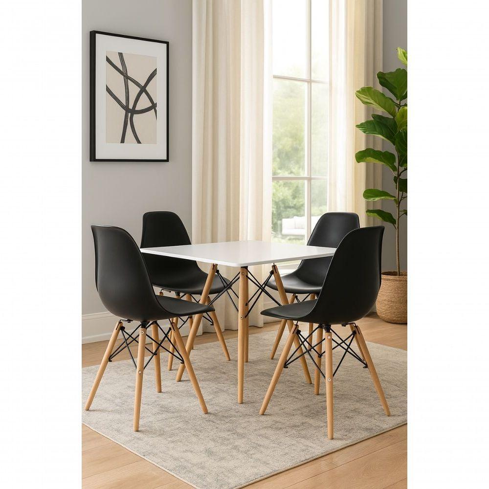 Conjunto Mesa Jantar Quadrada Eiffel 90cm Branca Mdf E 4 Cadeiras Eames Pretas - 1