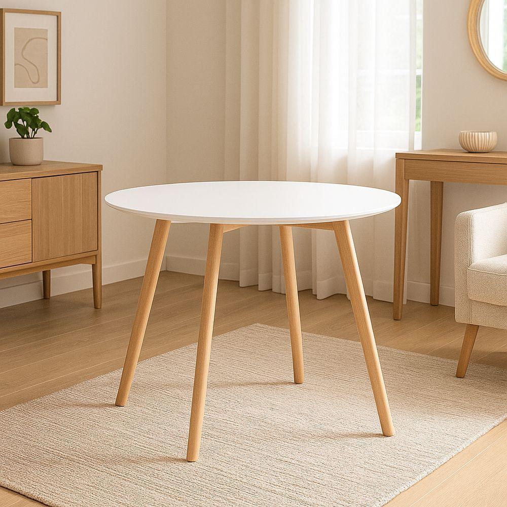 Mesa De Jantar Leda Redonda Moderna 90cm Branco Design Elegante Para Sua Sala Ou Cozinha - 1