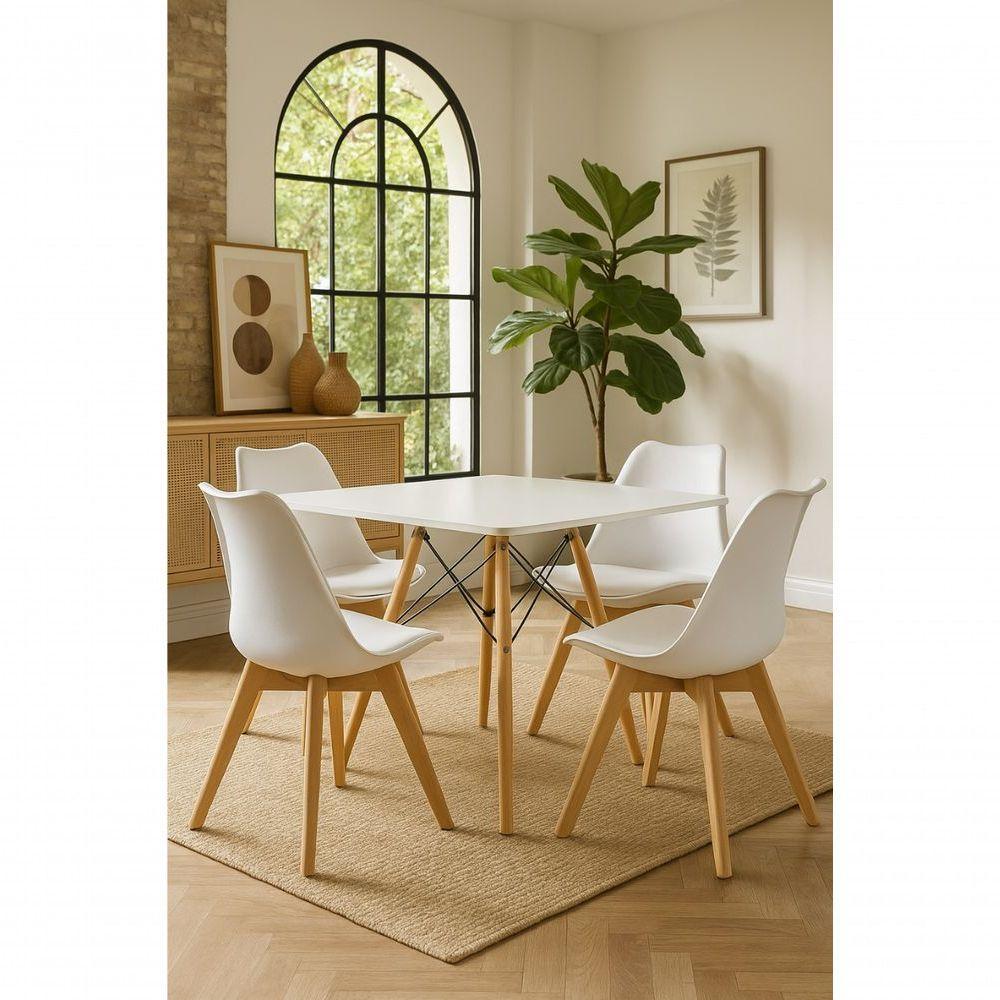 Mesa Jantar Eiffel Elegante Quadrada 90cm E 4 Cadeiras Leda Saarinen Cor Branco - 1