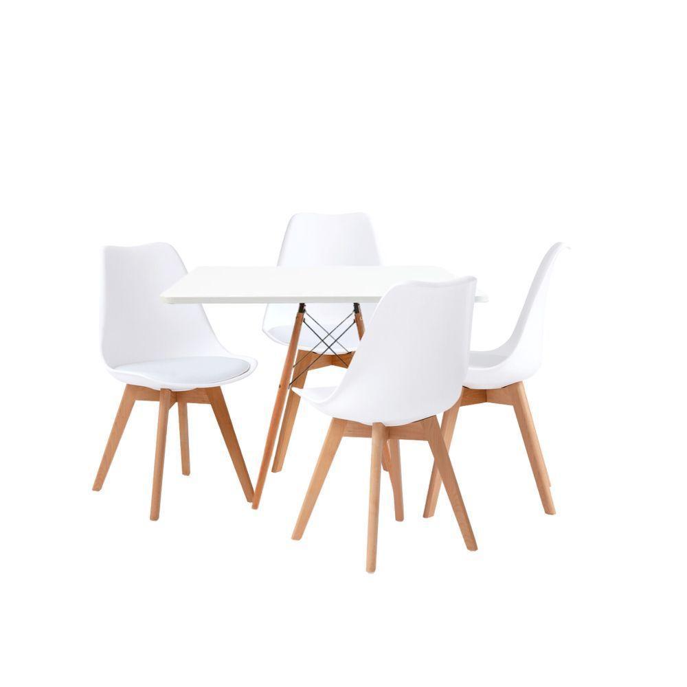 Mesa Jantar Eiffel Elegante Quadrada 90cm E 4 Cadeiras Leda Saarinen Cor Branco - 3