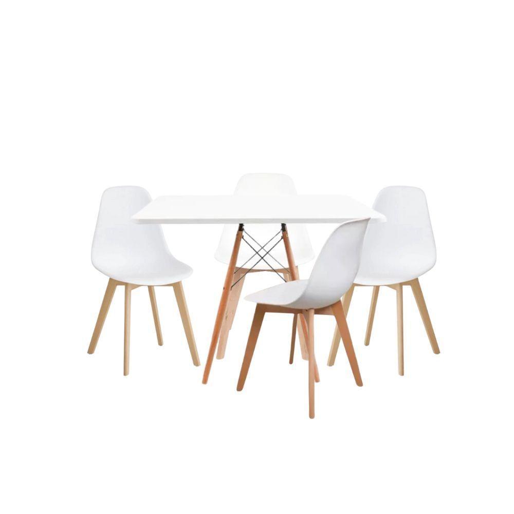 Mesa Cozinha Moderna Sala Jantar Leda Quadrada 90cm Com 4 Cadeiras Leda Wood Elegante Cor Branco - 3