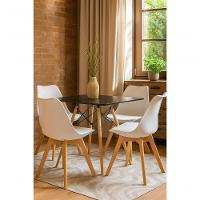Mesa Jantar Sala Cozinha Quadrada Eiffel 80cmpreta E 4 Cadeiras Leda Estofadas Wood Branca - 1