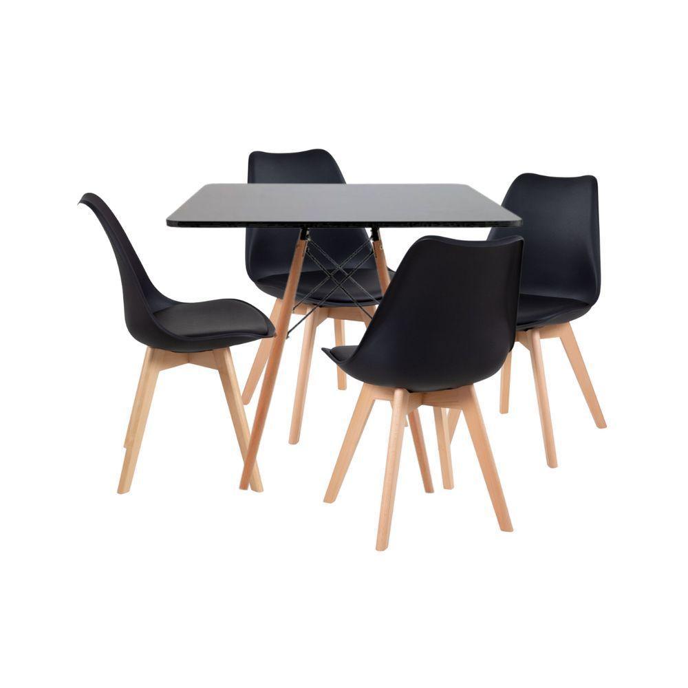 Mesa Eiffel Eames Elegante Cozinha Sala Jantar 80cm Quadrada E 4 Cadeiras Leda Wood Cor Preto - 3