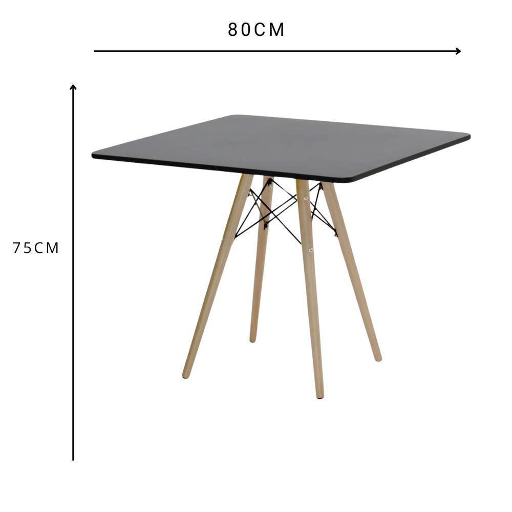 Mesa Eiffel Eames Elegante Cozinha Sala Jantar 80cm Quadrada E 4 Cadeiras Leda Wood Cor Preto - 10