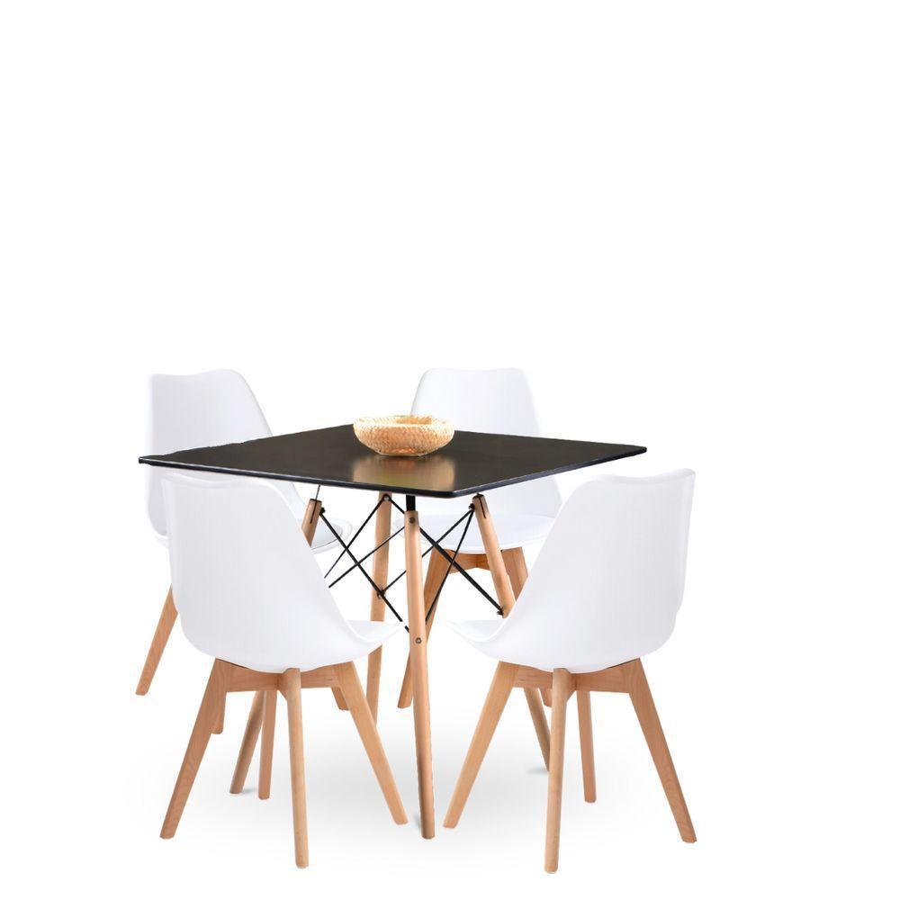 Mesa Moderna Quadrada Eiffel Eames 90cm Preta E 4 Cadeira Leda Ergonomica Moderna Branca - 3