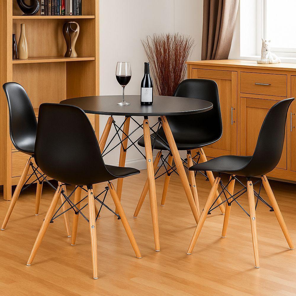 Jogo Mesa Eiffel Moderna 80cm E Cadeiras Eiffel Eames Preta Decore Com Estilo E Funcionalidade - 1