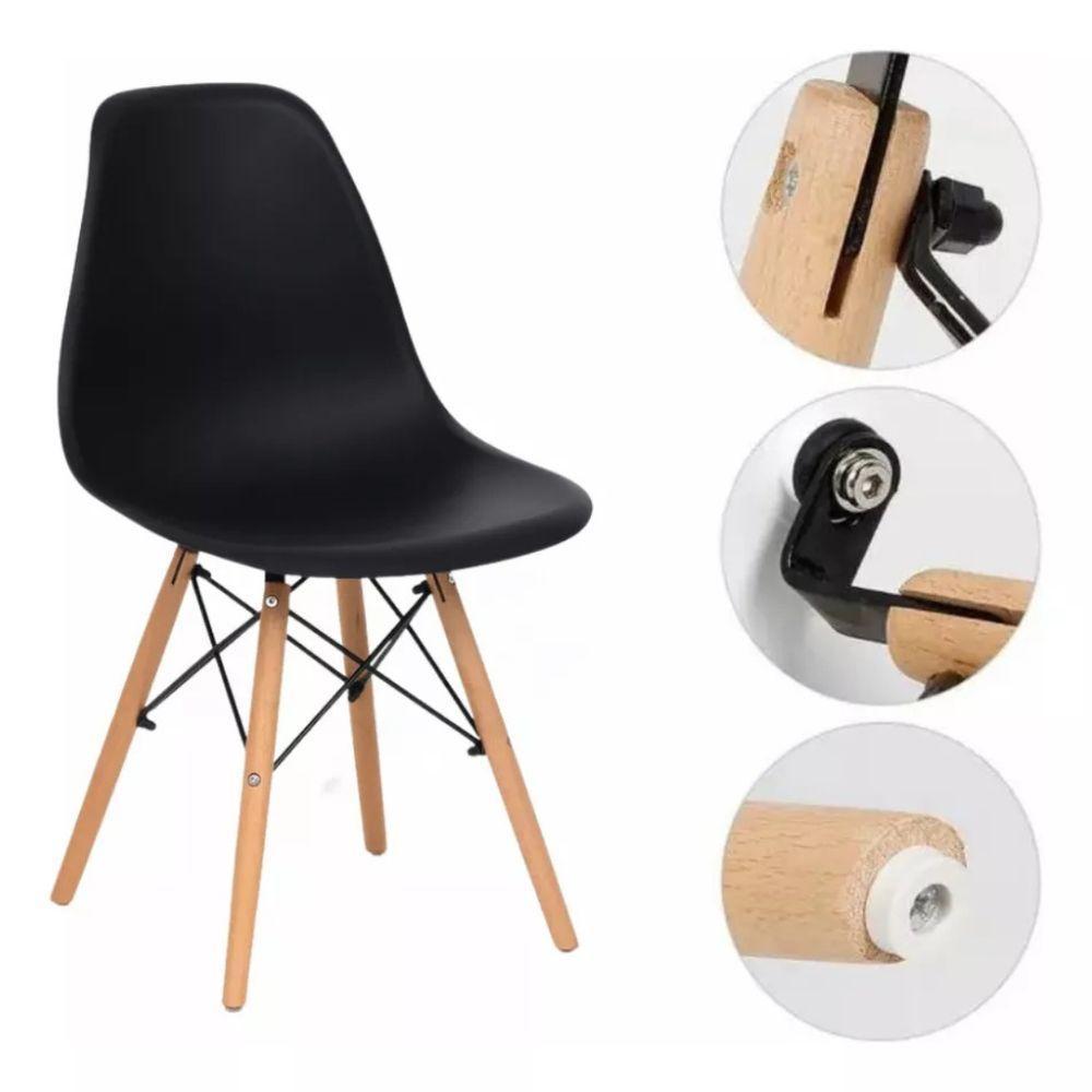 Jogo Mesa Eiffel Moderna 80cm E Cadeiras Eiffel Eames Preta Decore Com Estilo E Funcionalidade - 10