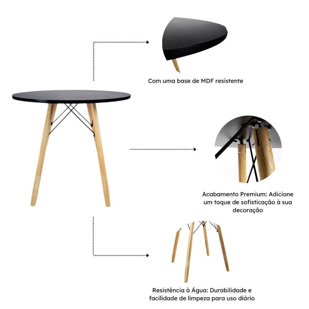Conjunto Mesa De Jantar Cozinha Sala Moderna Eiffel 90cm Preta E 4 Cadeiras Charles Eames Elegante Preto - 5