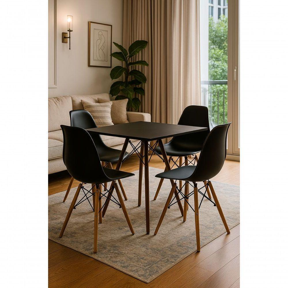 Mesa De Jantar Quadrado Eiffel 80cm Preta Com 4 Cadeiras Charles Eames Preta. - 1