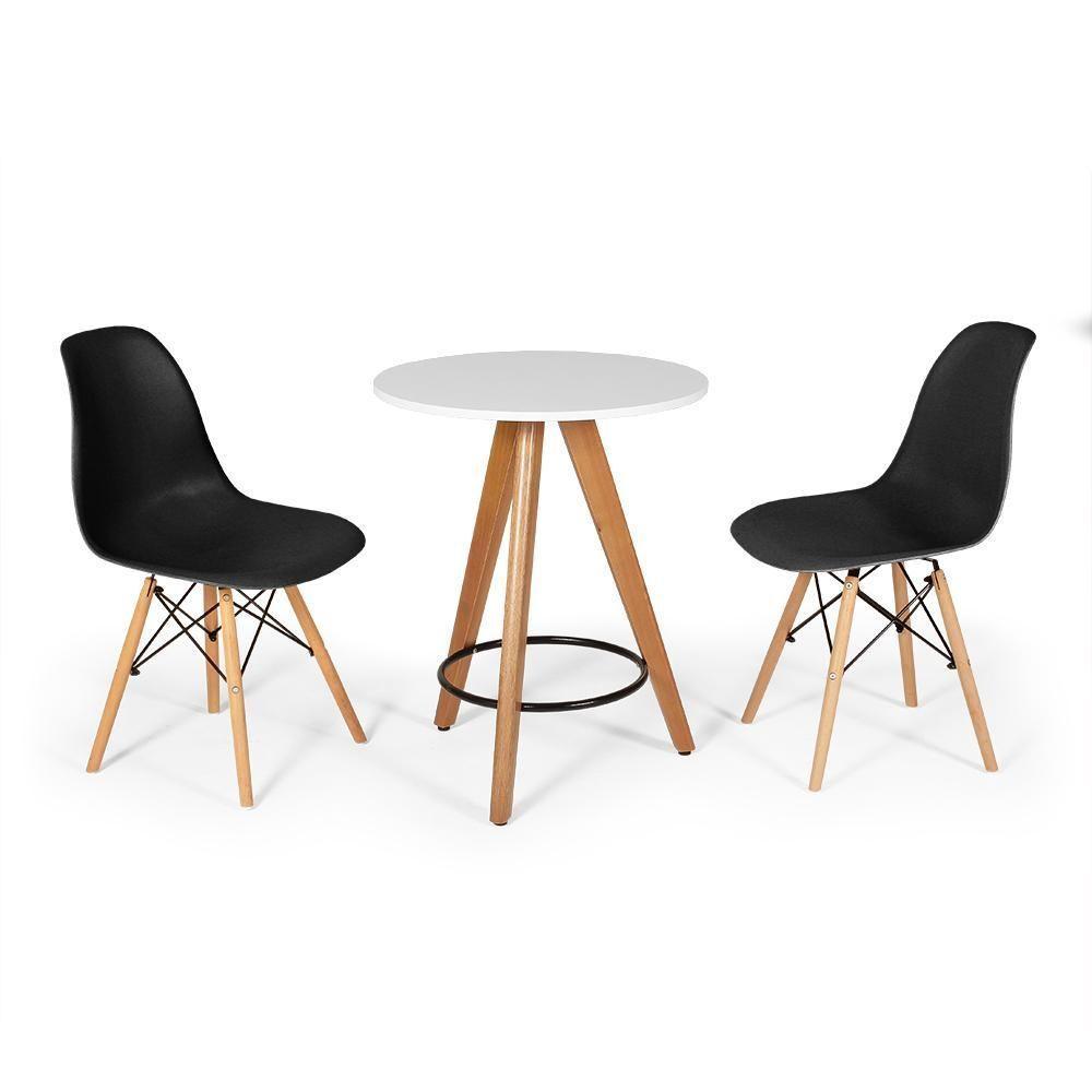 Conjunto Mesa Redonda Aline 70Cm Branca Com 2 Cadeiras Eames Eiffel - Preto - 1