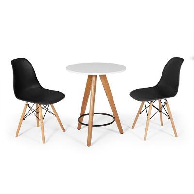 Conjunto Mesa Redonda Aline 70Cm Branca Com 2 Cadeiras Eames Eiffel - Preto