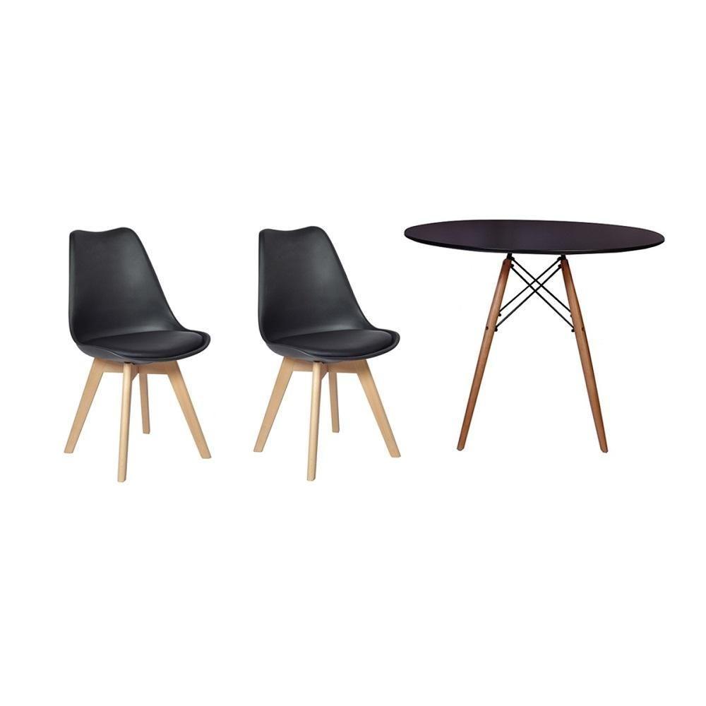 Kit Mesa Jantar Eiffel 120cm Preta + 02 Cadeiras Leda - Preta - 1
